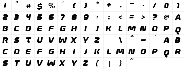 Mathmos Original Italic  glyph index