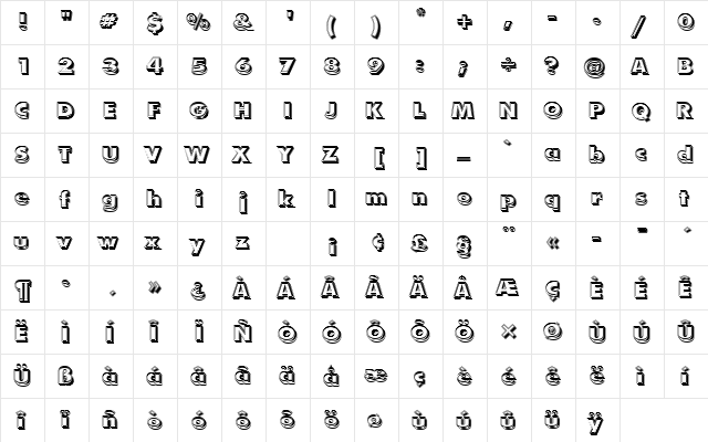 FuturaShaDExtBolIn1 Regular  glyph index