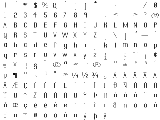 Labtop Secundo Superwide Regular  glyph index