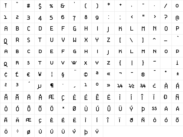 TantalusSmallCaps Regular  glyph index