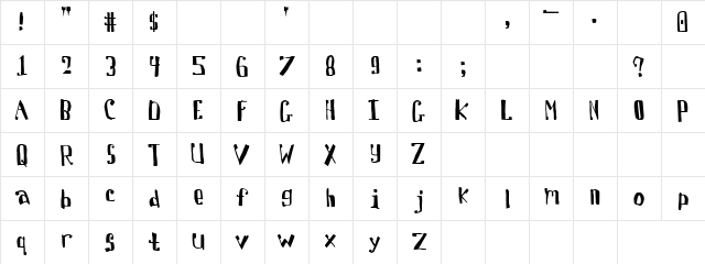 Ugly's Singing Regular  glyph index