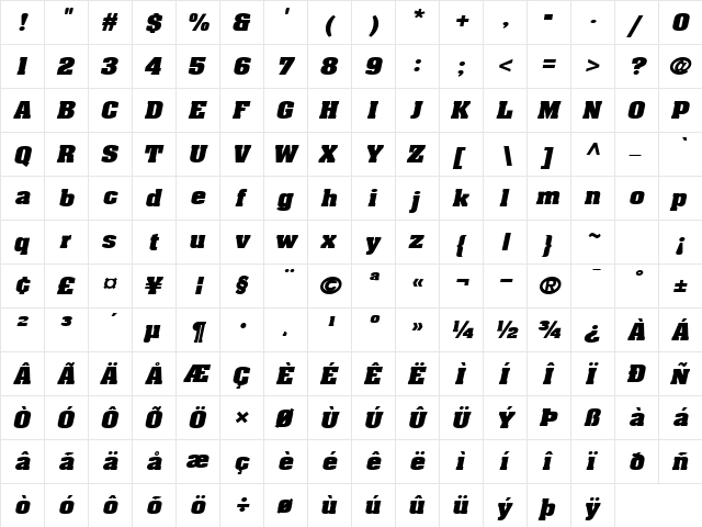 Heidelberg-Expanded Italic  glyph index