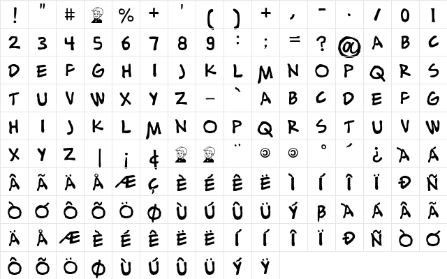 Alex Toth Regular  glyph index