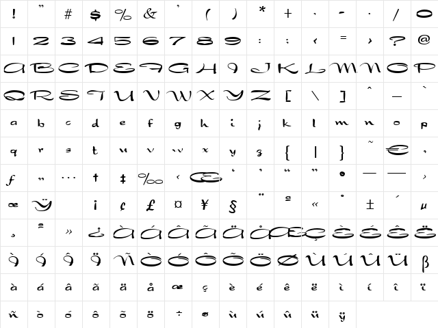 Nofretete Regular  glyph index