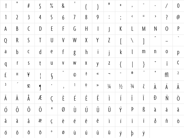 Agenda LightExtraCondensed  glyph index