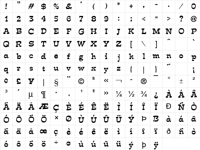 Cartoonist 2 Normal  glyph index