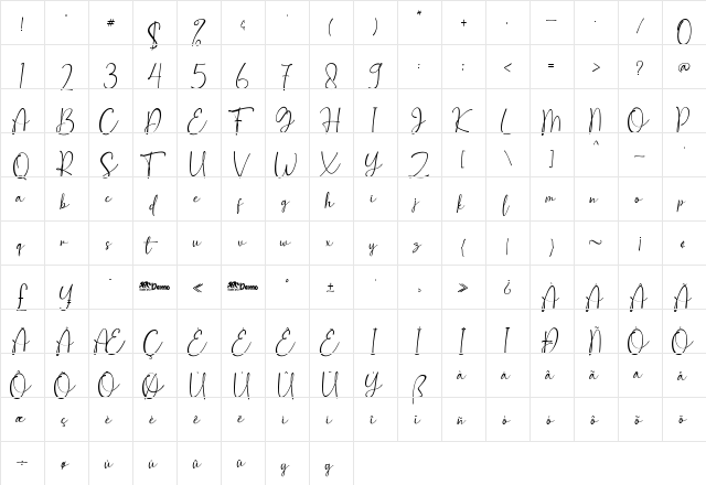 Gallmore Regular  glyph index