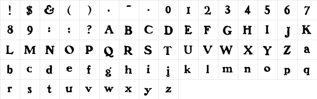 FrankenFont Regular  glyph index