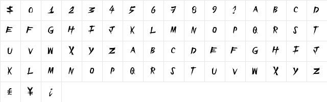 EpicSlash Regular  glyph index