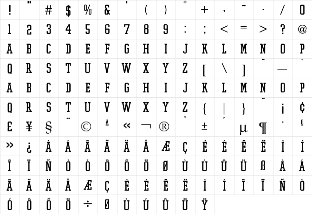 Ivy League  glyph index
