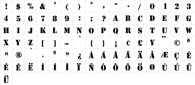 Stencil-Normal Regular  glyph index