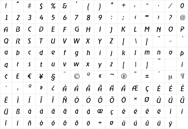 OnStageSerial Italic  glyph index