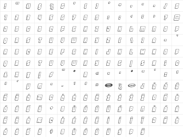 Homebase Outline Italic Regular  glyph index