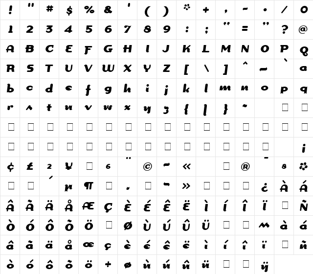 DogmaScriptBold Script Bold  glyph index
