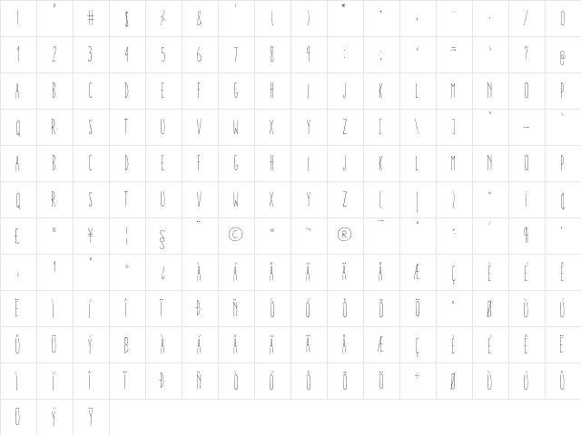 Aracne Ultra Condensed Light Ultra-condensed Light  glyph index
