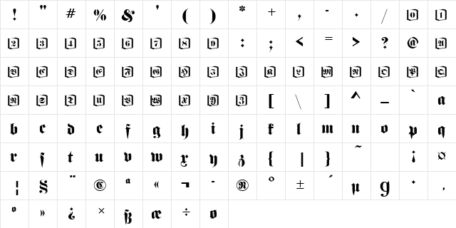Fette Becker Fraktur Ini Regular  glyph index