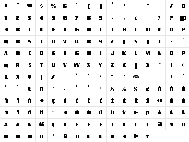Typhoon Regular  glyph index