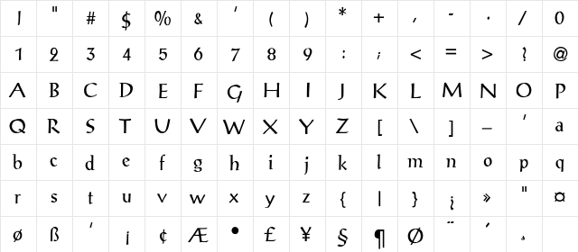 PostAntiqua-Light Regular  glyph index