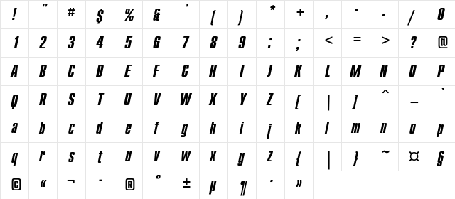 CompactC Bold Italic  glyph index