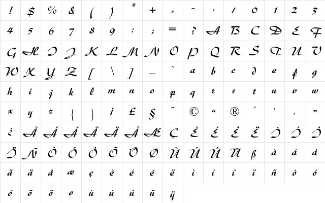 Diskus BQ Regular  glyph index
