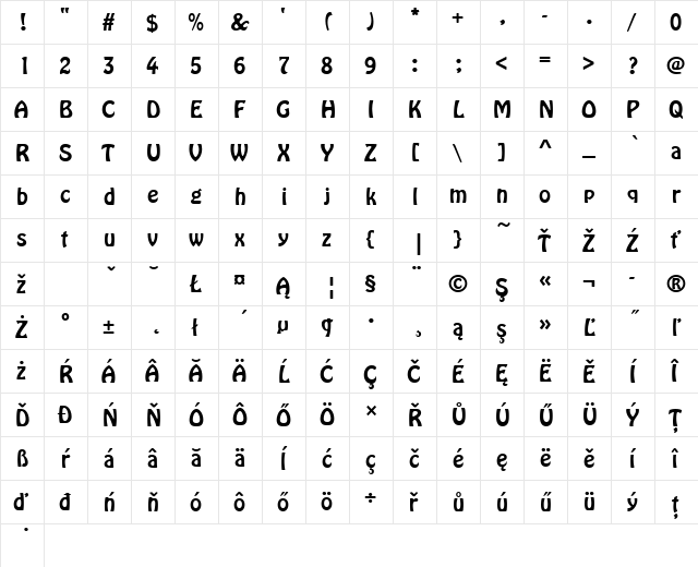 HoboDEE Regular  glyph index