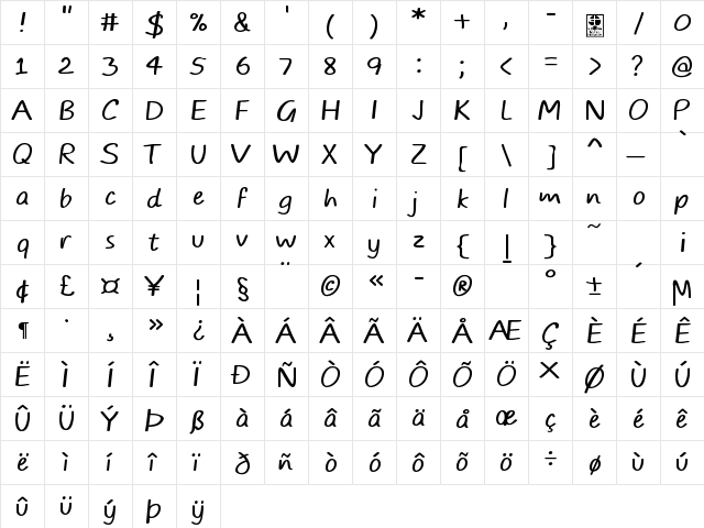 TYPO COMICS Light DEMO Regular  glyph index