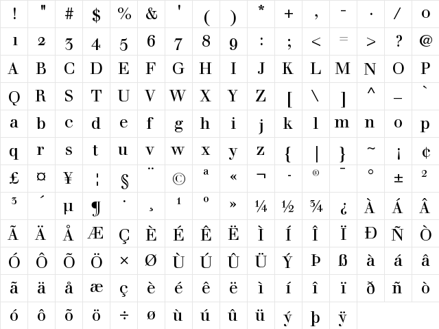 Justus Oldstyle  glyph index