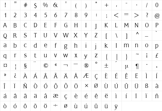 Flange BQ Regular  glyph index