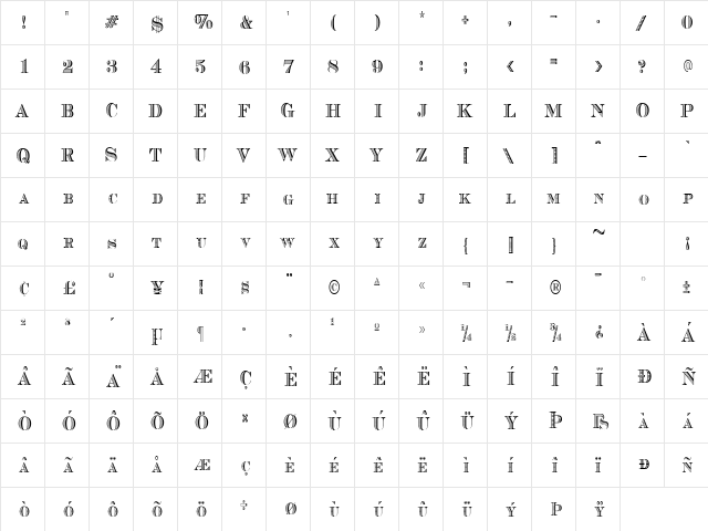 CashCondensed Regular  glyph index
