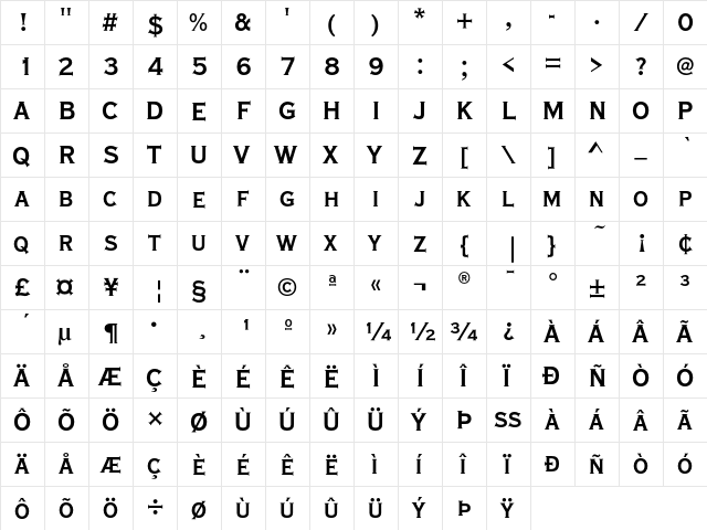 CopperplateEF BoldCond  glyph index
