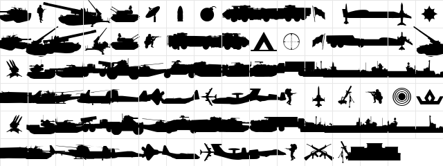 Military RPG Regular  glyph index