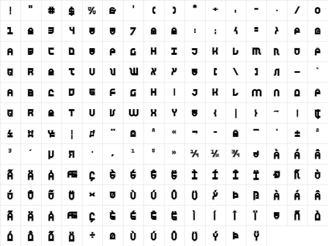 Trek Trooper Academy Regular  glyph index