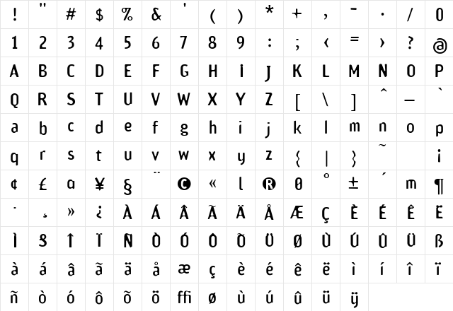 Amoebia Medium  glyph index