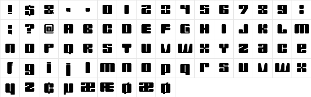 SquareWise Regular  glyph index