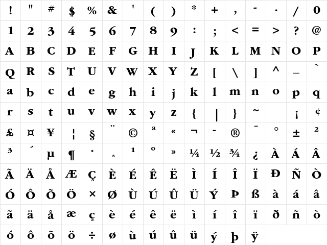 ITC Garamond Std Bold  glyph index