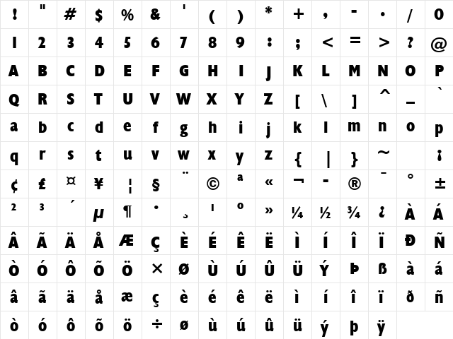 Humanst521 XBdCn BT Extra Bold  glyph index