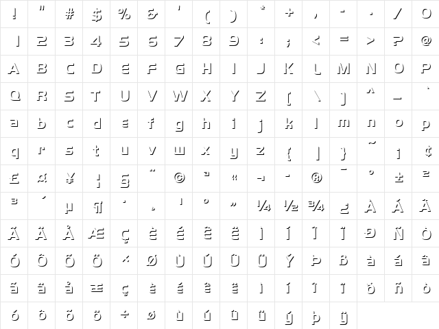 Handel Gothic Only Shadow D Regular  glyph index