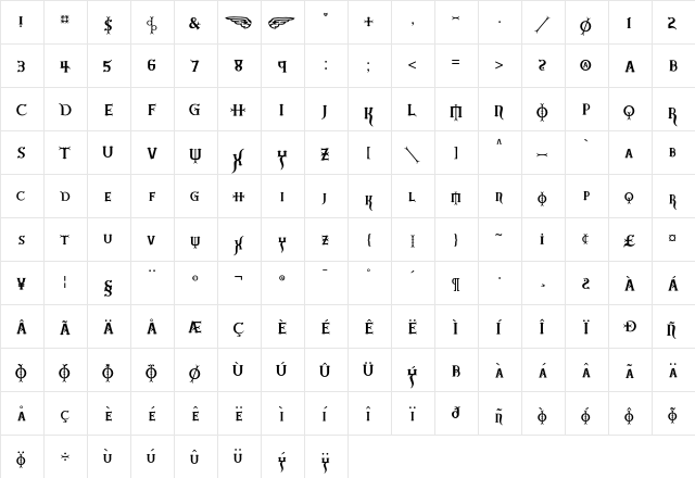 BadAngel Sinner  glyph index