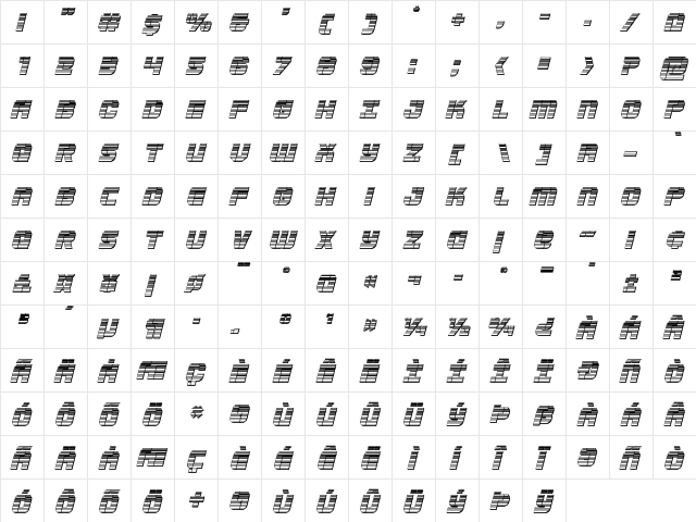Super Submarine Chrome Italic Italic  glyph index
