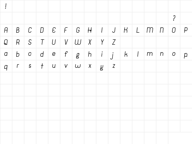 Hinge DEMO Regular Italic  glyph index