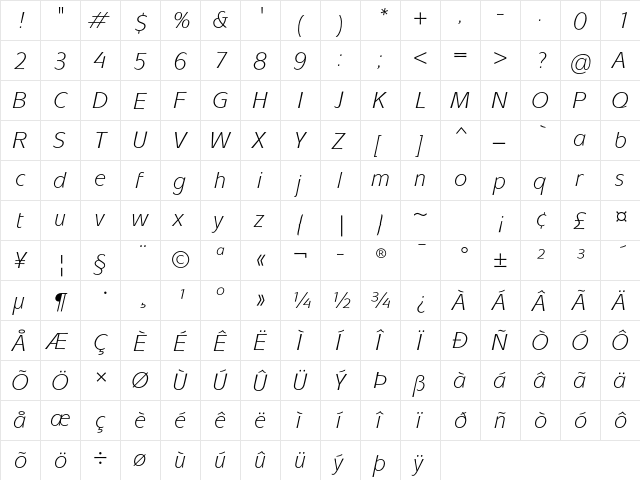 Mixage ITC Std Book Italic  glyph index