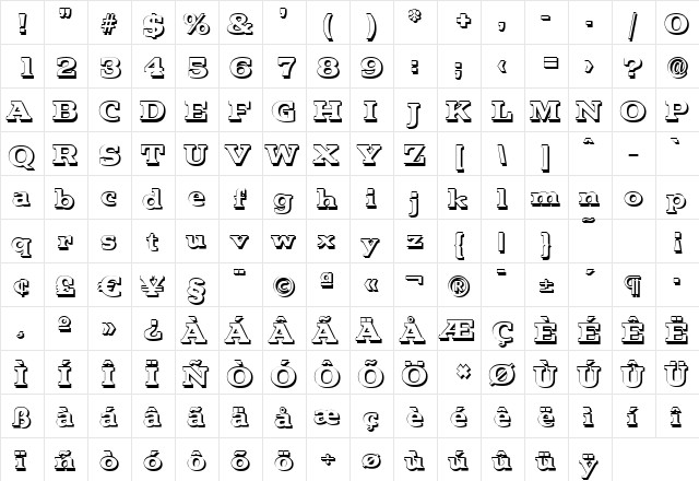 MartinBeckerShadow-ExtraBold Regular  glyph index