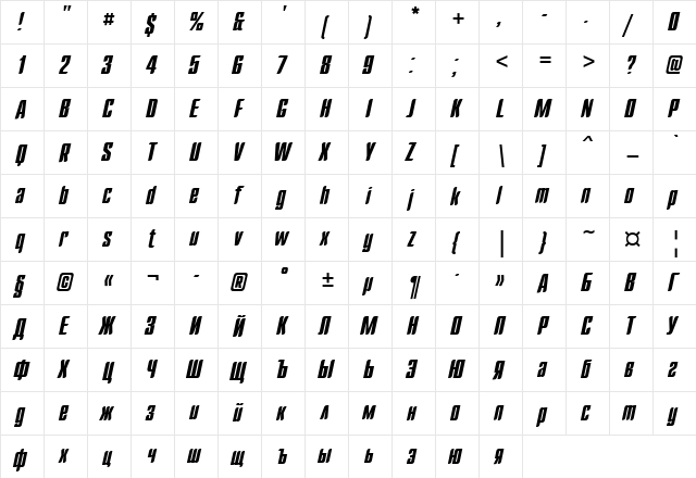 Dagger Regular  glyph index