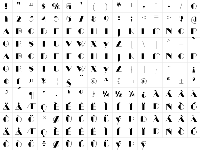 Manbow Solid  glyph index