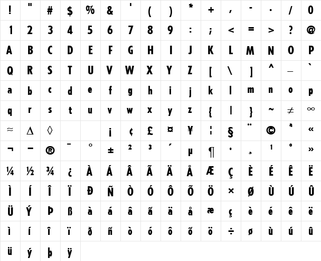 Tremolo DB Regular  glyph index