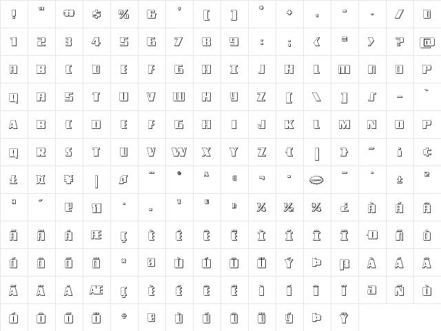 Typhoon 3D Regular  glyph index