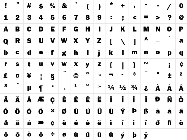 ITC Franklin Gothic Std Heavy  glyph index