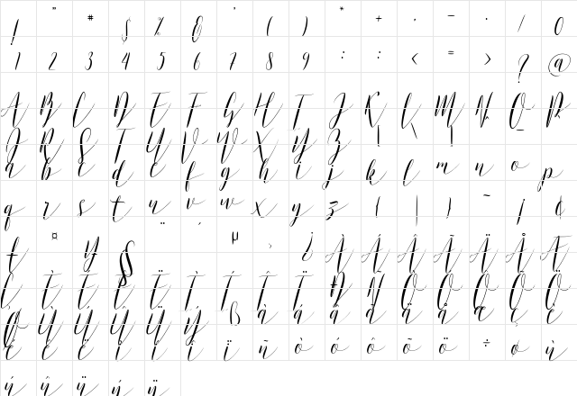Murano Regular  glyph index