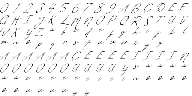 Vanilla Personal Slant Regular  glyph index