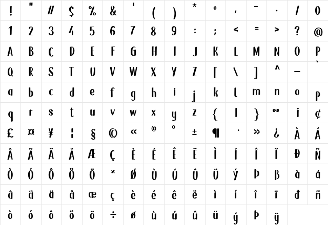 SnowHut Regular  glyph index